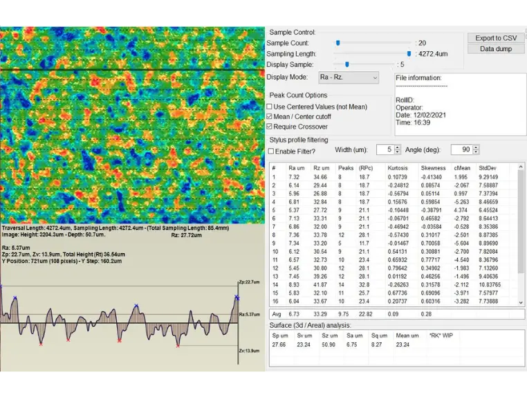 Oberflächenrauhigkeit Bahnreihenbild Ra Rz
